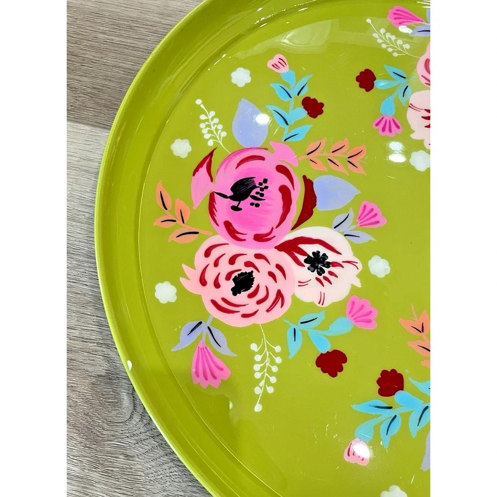Hand Painted‎ Metal Bright Green Flowers 15.5
